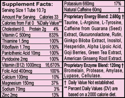 VivaLift - Citrus, nutritional information