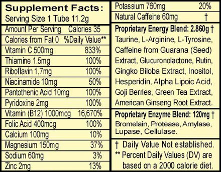 VivaLift - Citrus, nutritional information